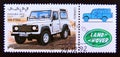 Postage stamp Cinderella 1992. Land Rover 4x4 car