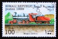 Postage stamp Cinderella 1999. Mogul 2-6-0 steam locomotive train