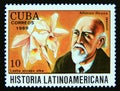 Postage stamp Cuba 1989. Alfonso Reyes and Laelia anceps alba orchid flower Royalty Free Stock Photo