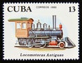 Postage stamp Cuba 1980. Antique Steam Locomotive 2-4-0 train