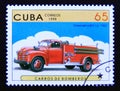 Postage stamp Cuba 1998. 1952 Chevrolet 6400 fire truck Royalty Free Stock Photo