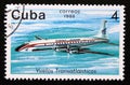 Postage stamp Cuba, 1988, Douglas DC-7 airplane 1961