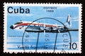 Postage stamp Cuba, 1988, Douglas DC-7 airplane 1975