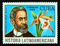 Postage stamp Cuba 1989. Machado de Assis and Lilly laelia grandis orchid flower Royalty Free Stock Photo