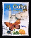 Postage stamp Cuba, 1999. Many Spotted King Anetia numidia, Morro Castle