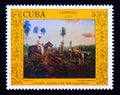 Postage stamp Cuba 1988. Oxcart, Eduardo Morales painting