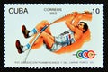 Postage stamp Cuba 1993. Pole vault athlete Royalty Free Stock Photo