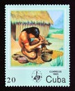 Postage stamp Cuba 1985. Pre columbian indians Housewifery Royalty Free Stock Photo