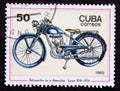 Postage stamp Cuba, 1985, Simon BSW 1936 motorcycle