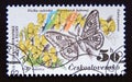 Postage stamp Czechoslovakia, 1983. Emperor Moth and Mountain Pansy butterfly Royalty Free Stock Photo