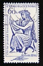 Postage stamp Czechoslovakia, 1961. Female Lyre player