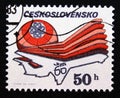 Postage stamp Czechoslovakia, 1983, Stylized aircraft and logo