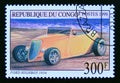 Postage stamp Congo Democratic Republic Brazzaville, 1999. Ford Highboy 1934 vintage car