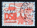 Postage stamp Denmark, 1972. Locomotive Odin, Ship and Passengers