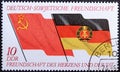 Post stamp printed in East Germany DDR. German Soviet friendship