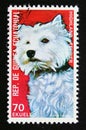 Postage stamp Equatorial Guinea, 1977. West Highland White Terrier dog breed Canis lupus familiaris