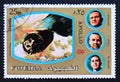 Post stamp Fujeira with apollo spaceship and astronauts apollo 8 mission Royalty Free Stock Photo