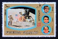 Post stamp Fujeira with moonlander and astronauts apollo 15 mission Royalty Free Stock Photo