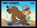 Postage stamp Gambia 1995. Bull riding Donald Duck