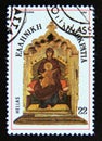 Postage stamp Greece, 1986. Christmas Madonna and Child enthroned painting