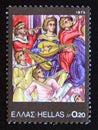 Postage stamp Greece, 1975. Musicians Fresco ancient art