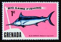 Postage stamp Grenada, 1975. Blue Marlin Makaira nigricans fish