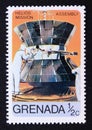 Postage stamp Grenada, 1976. Helios satellite assembly