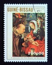 Postage stamp Guinea Bissau 1989. Adoration of the child painting