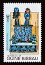 Postage stamp Guinea Bissau, 1984. Pearl Throne from Cameroon artifact Royalty Free Stock Photo