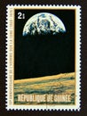 Postage stamp Guinea, 1980. Lunar soil and planet Earth