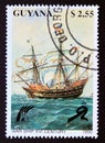 Postage stamp Guyana, 1990, War Ship 16th Century Royalty Free Stock Photo