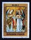 Postage stamp Hungary, Magyar, 1973. Angels playing violin and lute painting