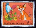 Postage stamp Hungary, Magyar, 1982. Fox and Rooster fairy tale