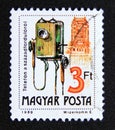 Postage stamp Hungary, Magyar 1990. Old antique Telephone
