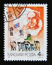 Postage stamp Hungary, Magyar, 1987. Roald Amundsen, Sled Dogs Canis lupus familiaris