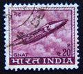 Postage stamp India, 1967, GNAT jet fighter, made in India