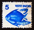 Postage stamp India, 1979. Hilsa, Pomfret and Prawn fish