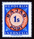 Postage stamp Indonesia, 1948. Digit number one in a double circle