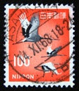 Postage stamp Japan 1968. Red-crowned Cranes Grus japonensis bird Royalty Free Stock Photo