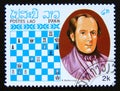 Postage stamp Laos, 1988. Adolf Anderssen chess champion portrait