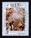 Postage stamp Laos, 1984. The Annunciation, painting Esteban Murillo