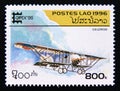Postage stamp Laos, 1996. Caudron Antique biplane aircraft Royalty Free Stock Photo