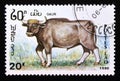 Postage stamp Laos 1990. Gaur Bos gaurus