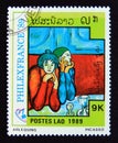 Postage stamp Laos, 1989. Harlequins, Pablo Picasso painting Royalty Free Stock Photo