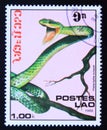 Postage stamp Laos, 1986, Parrot Snake, Thalerophis richardi