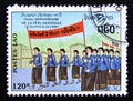 Postage stamp Laos, 1990. People walking parade