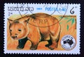 Postage stamp Laos, 1984, Southern hairy nosed wombat, lasiorhinus latifrons Royalty Free Stock Photo