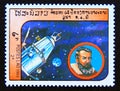 Postage stamp Laos, 1984. Sputnik 2 and Johannes Kepler