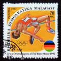 Postage stamp Madagascar 1992, High jump athlete Royalty Free Stock Photo