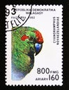 Postage stamp Madagascar, 1993. Red crowned Parakeet Cyanoramphus novaezelandiae Royalty Free Stock Photo